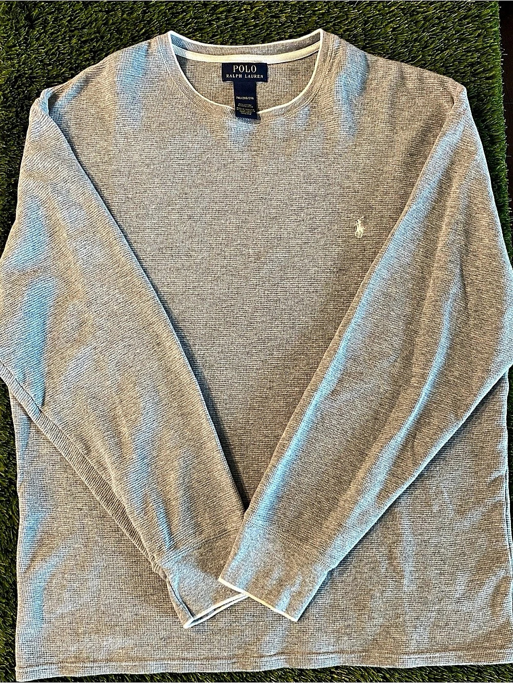 Polo Ralph Lauren Waffle-Knit Thermal Long-Sleeve Crewshirt Gray 2XL